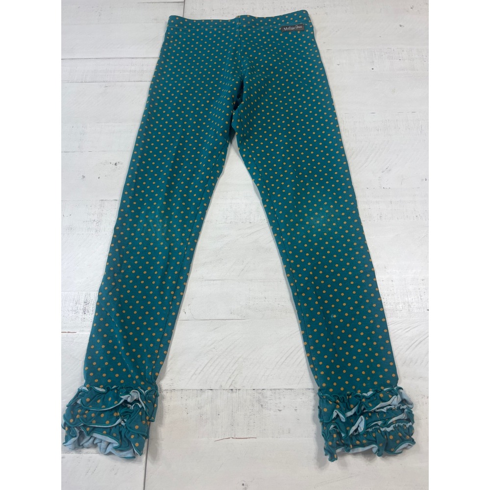 Matilda Jane Girls Teal Polka Dot Triple Ruffle Leggings Size 12 - Picture 2 of 4